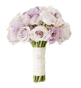 Buchet de trandafiri albi si mov Mireasa