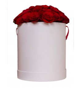 Cutie alba romantica cu superbi trandafiri rosii 